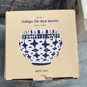 West Elm Blue and White Tie-Dye Bowls Set